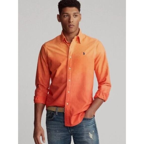 Ralph Lauren Mens Size Large Orange Ombre Dip Dyed Button Down Shirt Classic Fit - Picture 1 of 13